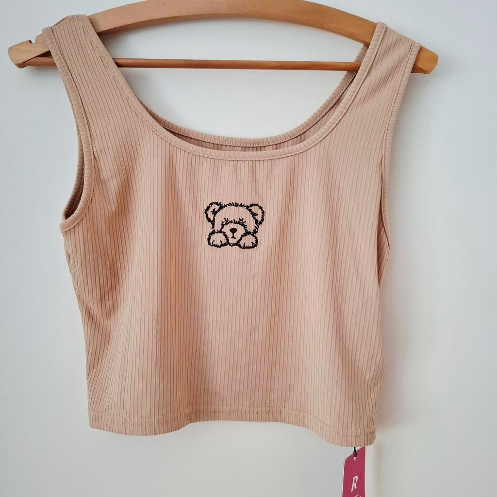 Romwe, beige tanktop met teddybeer, maat L - NIEUW, Romwe, Beige, Maat 42/44 (L), Nieuw