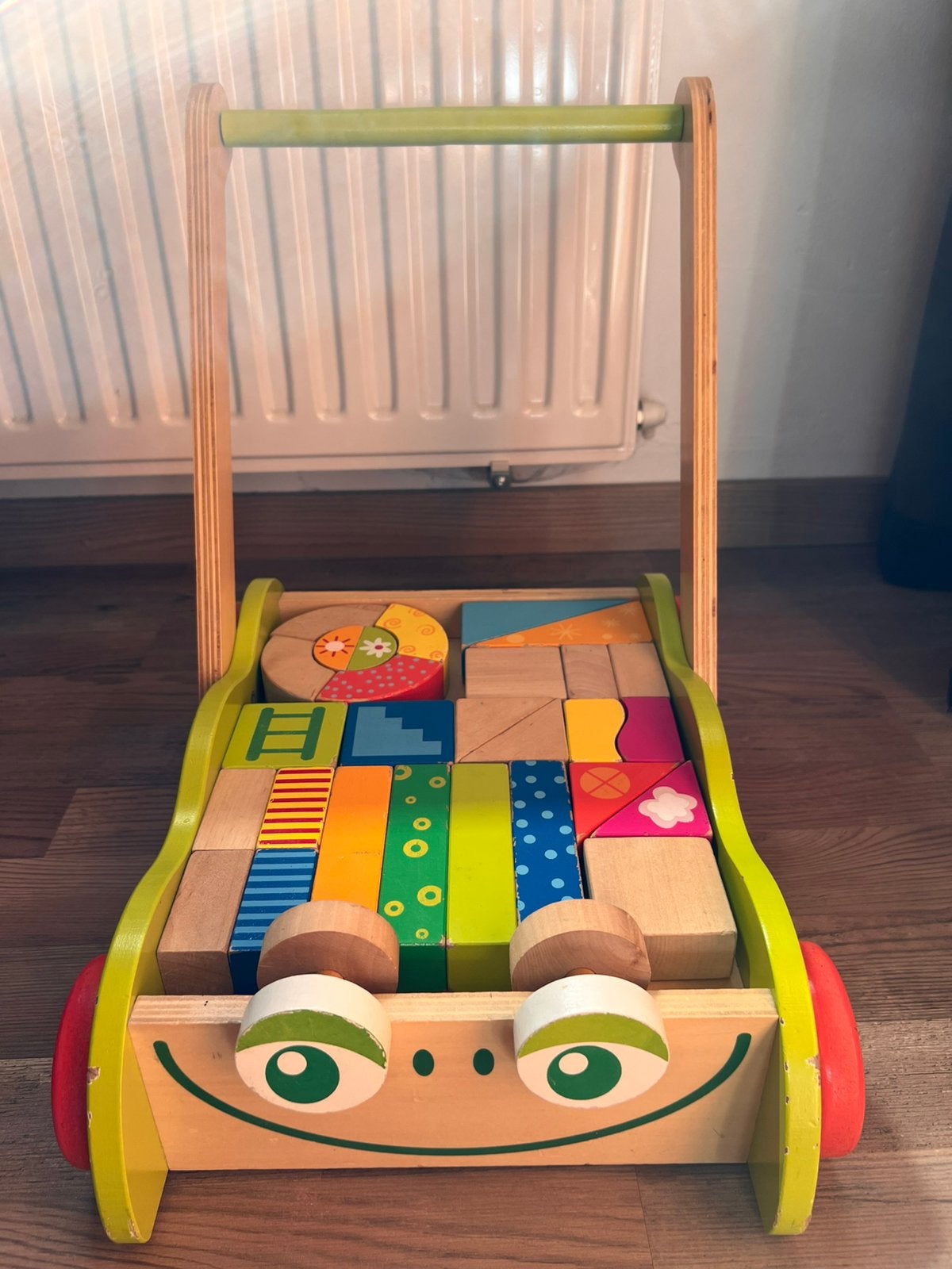 Houten kikker loopkar met bouwblokken, Ophalen, Gebruikt, Overige typen