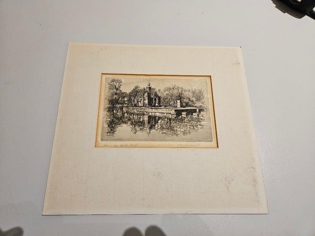 Ets 'Egmond a/d Hoef', 10 cm, Ets, Stadsgezicht, Ophalen of Verzenden