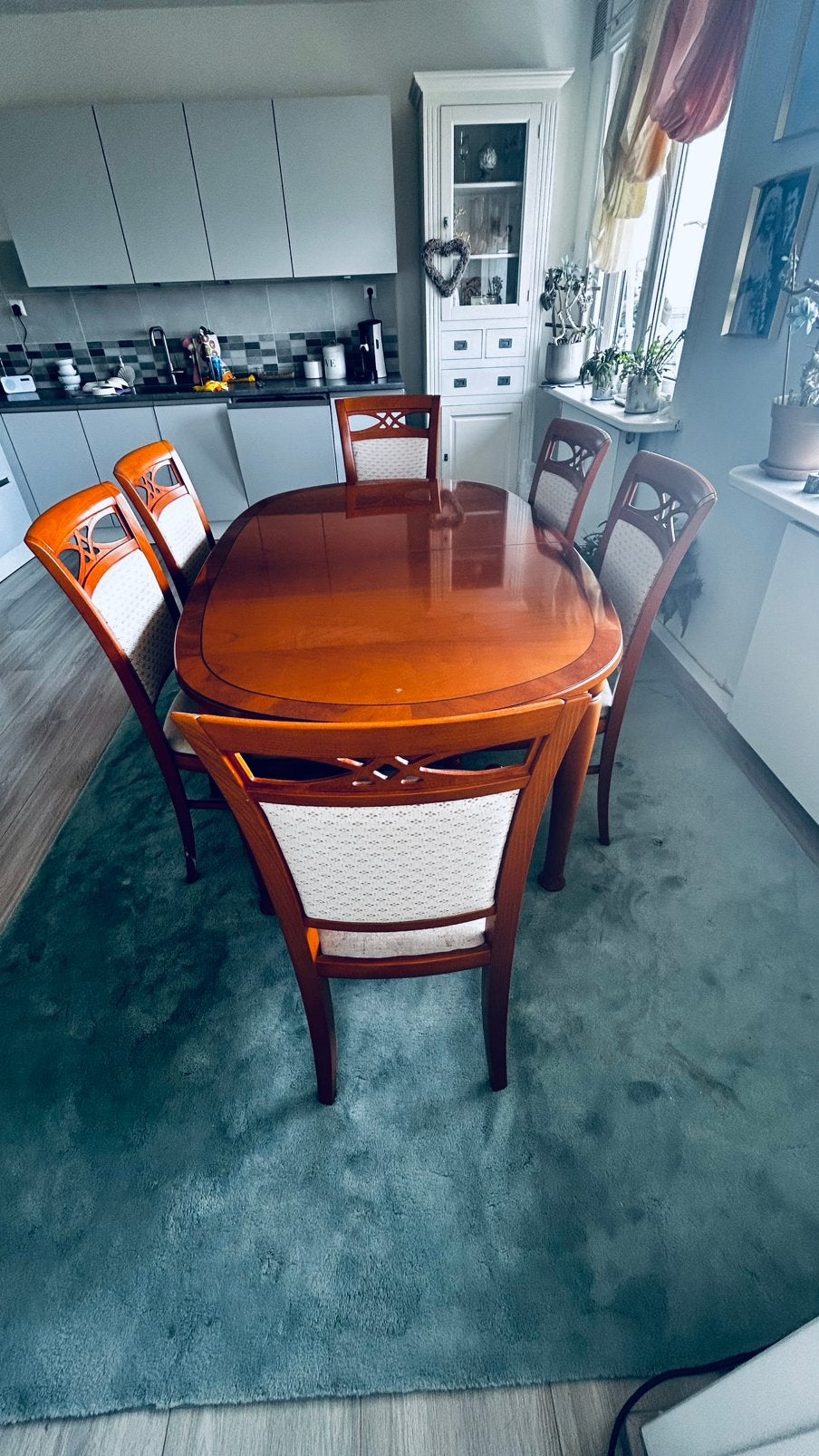 TEAB - Massief kersen 6p uitschuifbare eethoek / 6 stoelen, Huis en Inrichting, Tafels | Eettafels, Ophalen, Gebruikt, 150 tot 200 cm