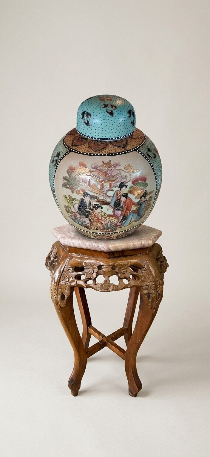 prachtige grote Satsuma gemberpot met deksel Vintage, Ophalen of Verzenden