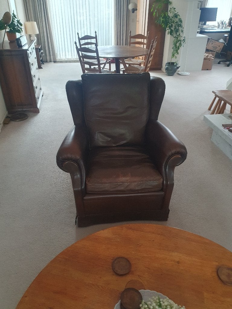 Leren Oorfauteuil, Ophalen, 75 tot 100 cm, Leer