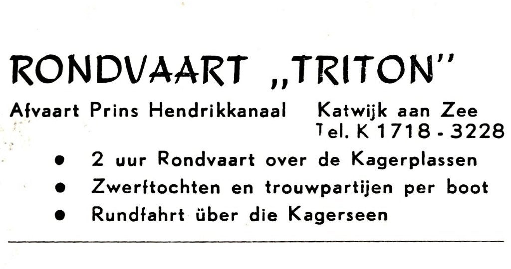 949055	Katwijk	aan Zee	jr 60 Rondvaart Triton	Onbeschreven, Ophalen of Verzenden, 1960 tot 1980, Ongelopen, Zuid-Holland