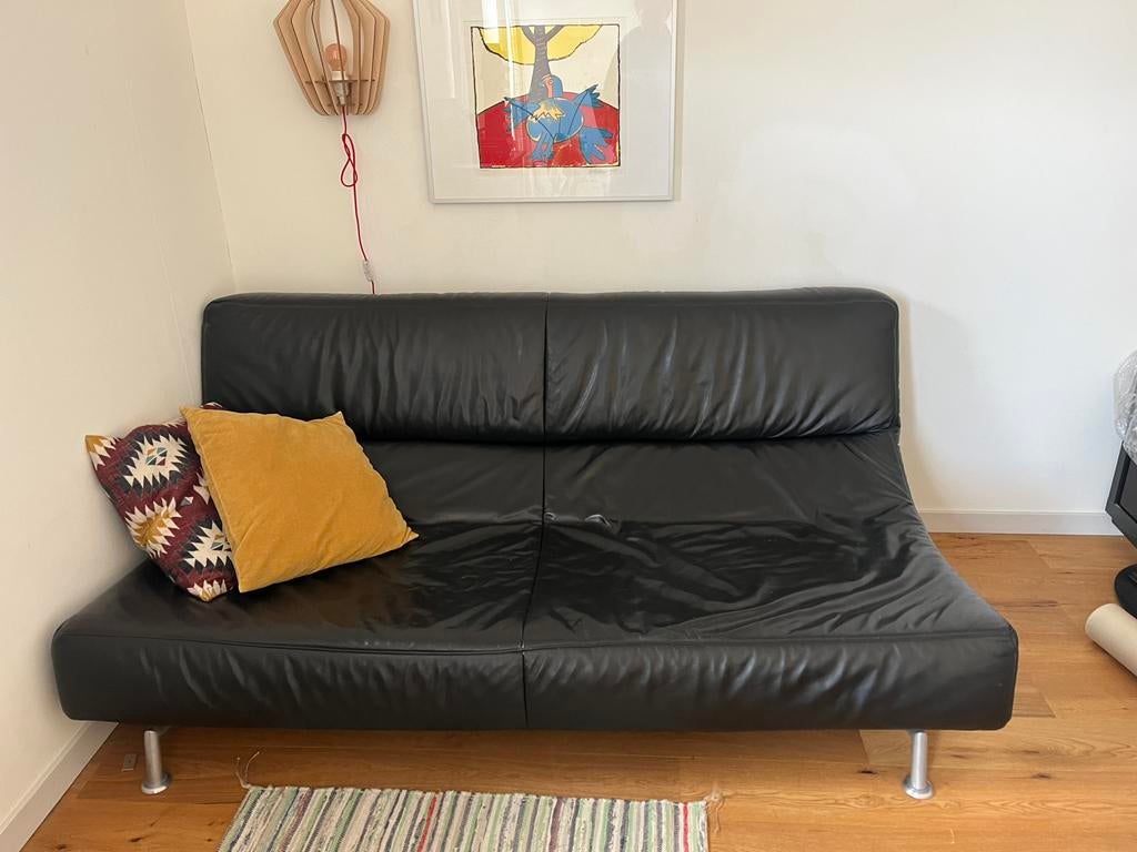Zwart leren bank, Ophalen, Gebruikt, 150 tot 200 cm, Tweepersoons
