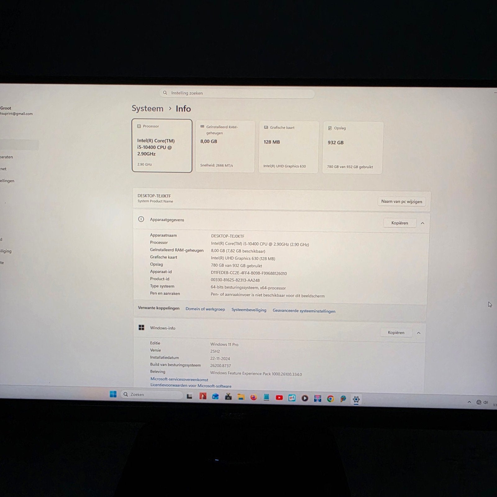 Desktop PC Intel Core i5-8400, 8GB RAM, 932GB opslag, Computers en Software, Desktop Pc's, Ophalen, Gebruikt, 2 tot 3 Ghz, Onbekend