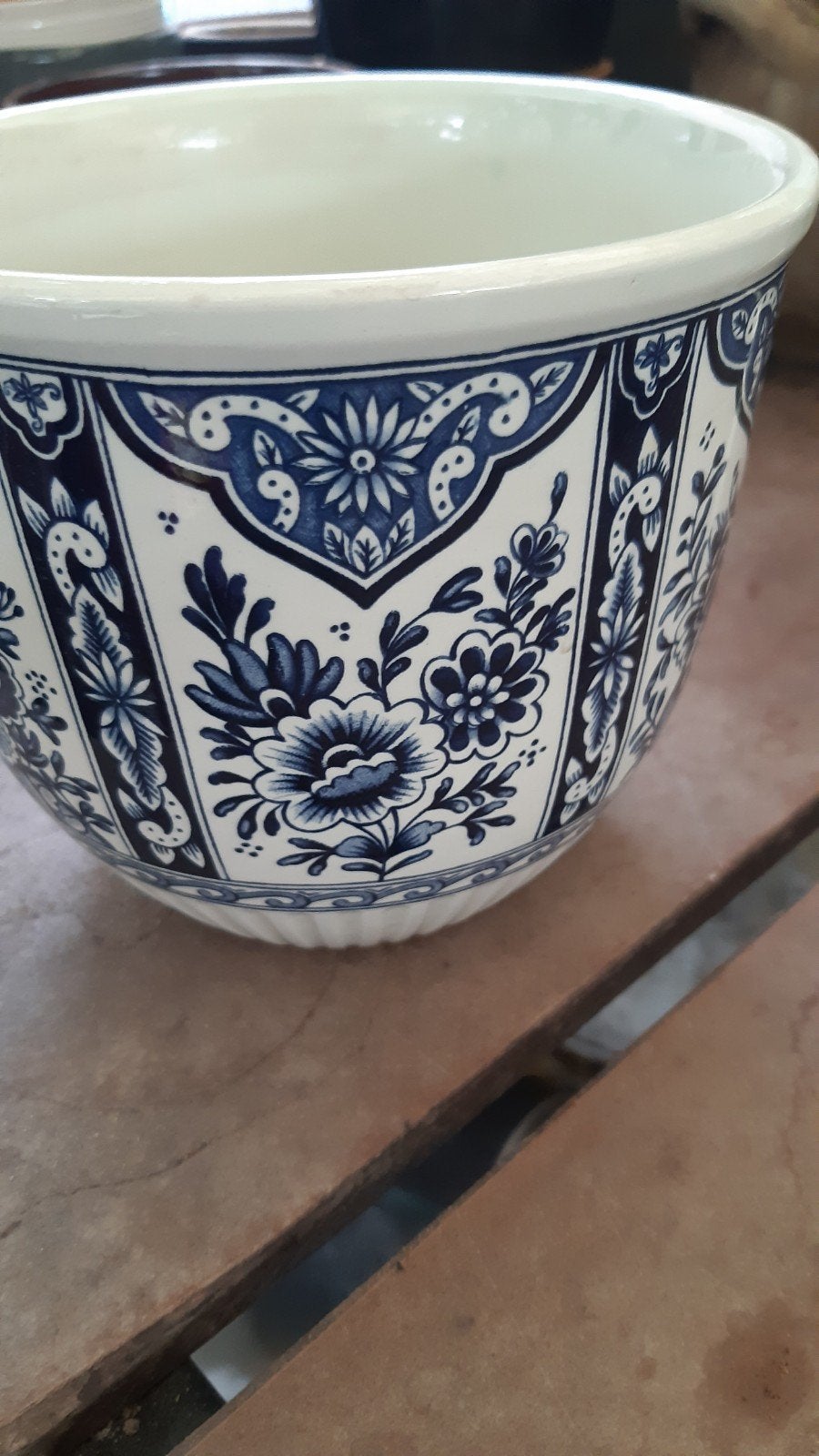Antieke Boch Frères Delfts Blauw Bloempot M13, Ophalen of Verzenden
