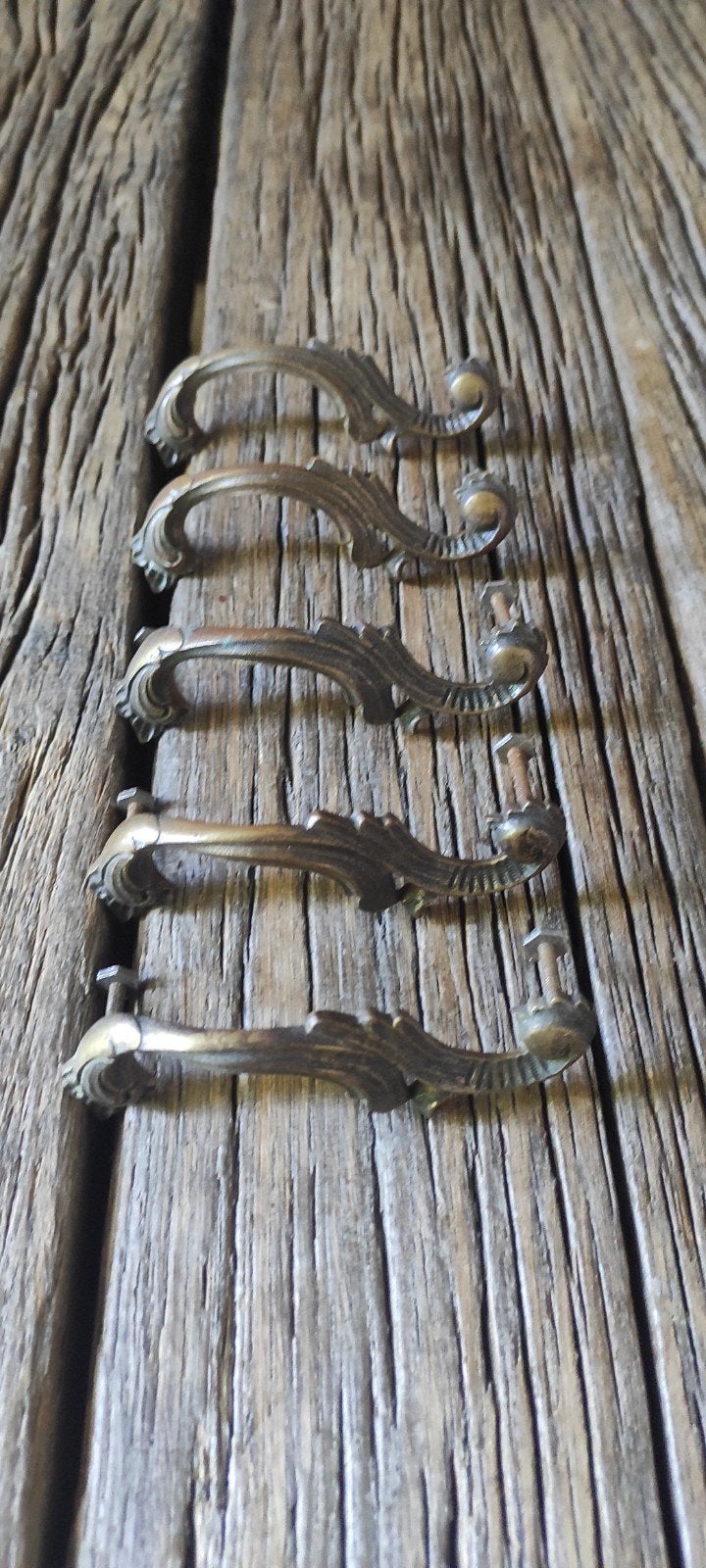 Set van 5 antieke messing ladegrepen, Antiek en Kunst, Ophalen