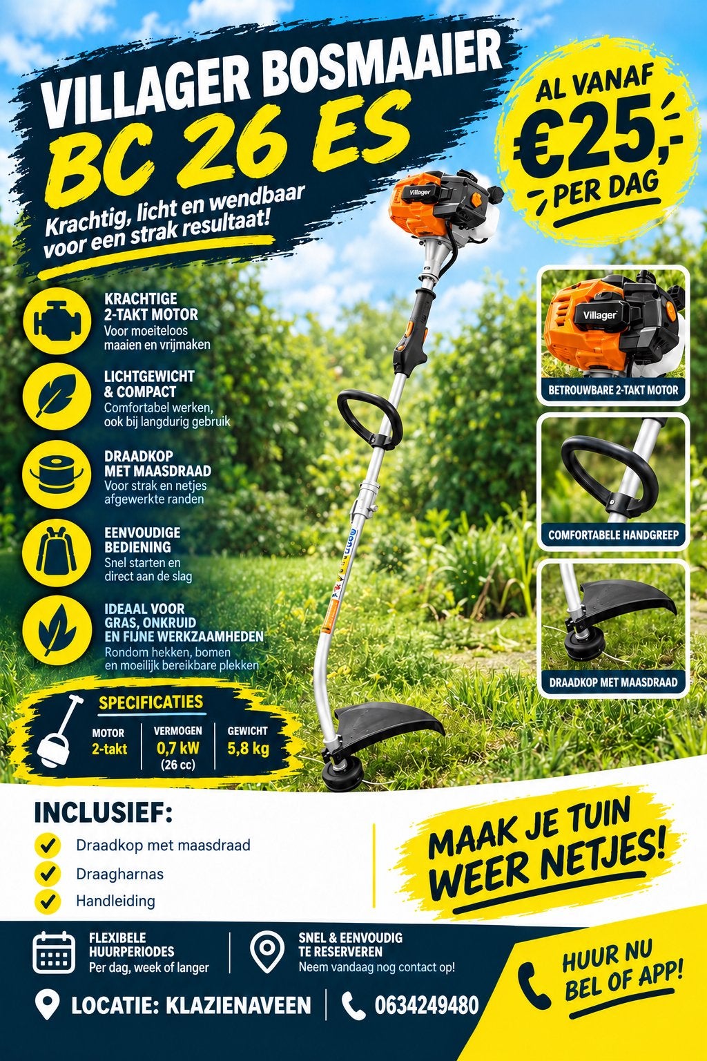 Bosmaaier te huur, Ophalen, Zo goed als nieuw, Benzine