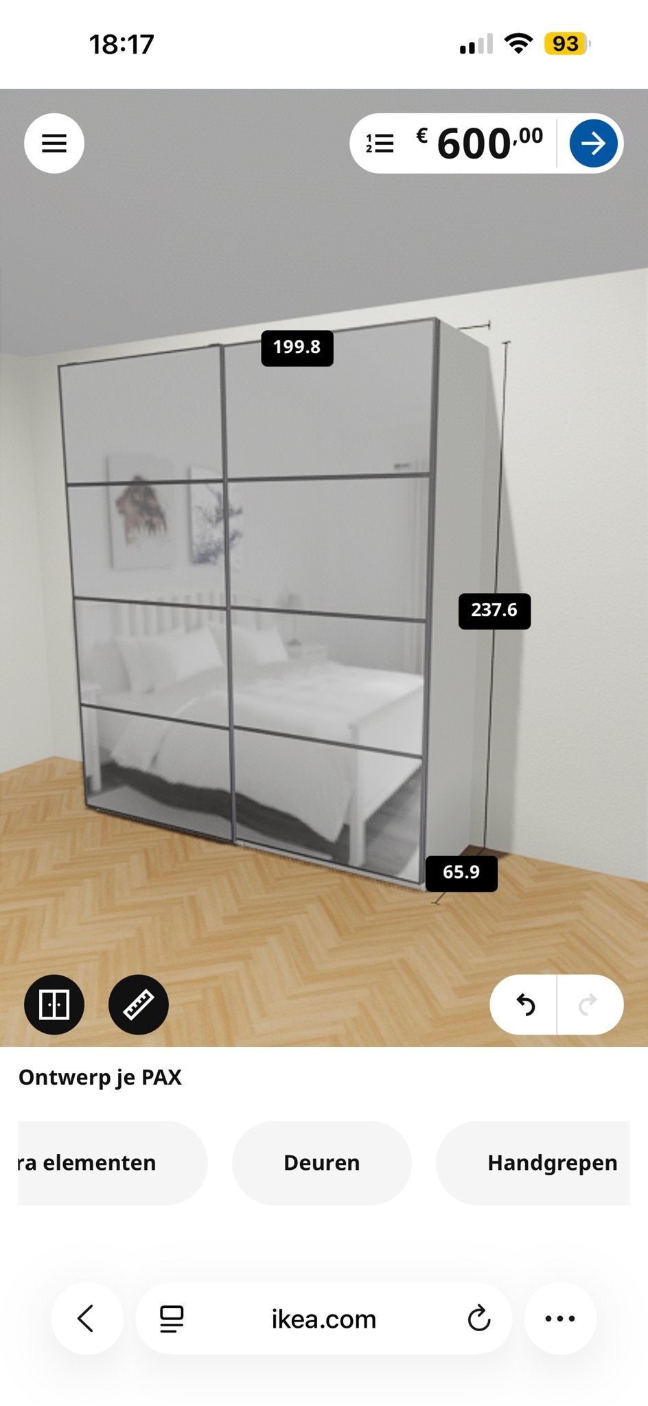 IKEA PAX Schuifdeuren met spiegel (2 stuks), Ophalen, Gebruikt, 200 cm of meer, 150 tot 200 cm