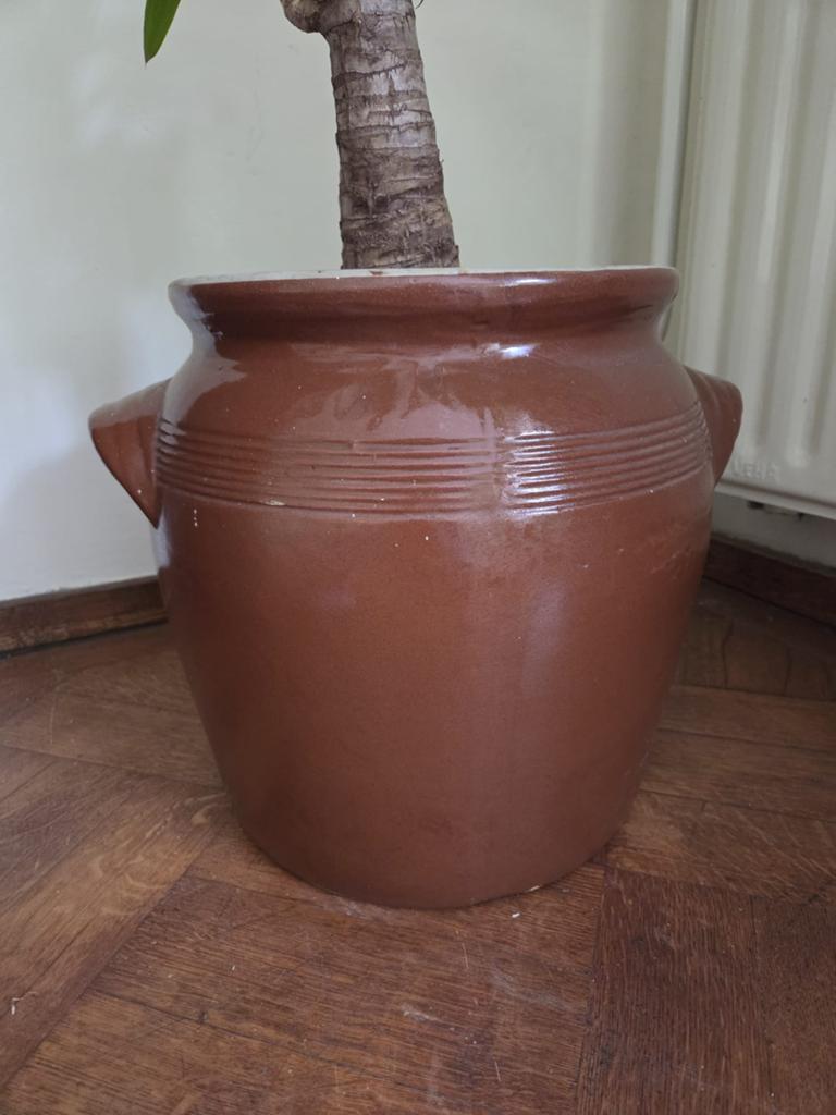 Antieke grote Franse gres pot gelakt 35 cm hoog, Ophalen of Verzenden