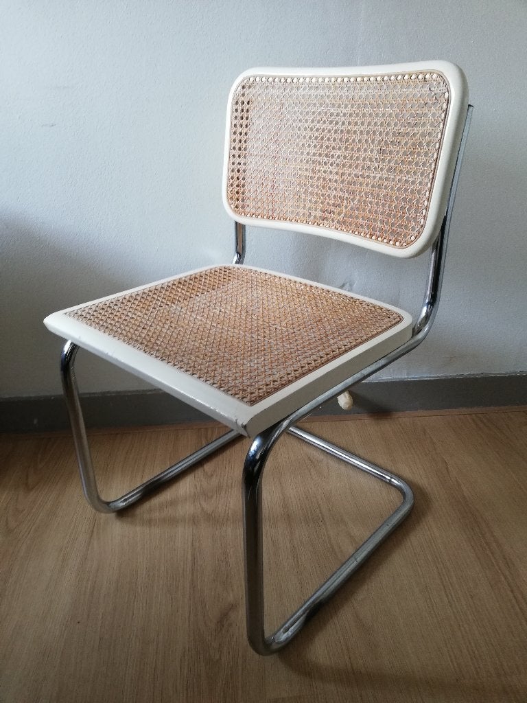 4x Thonet Cesca Breuer buisframe stoel rotan webbing wit