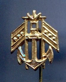 Anker met 2 vlaggen koper/blik speldje ( U_411), Ophalen of Verzenden, Nieuw, Stad of Land, Speldje of Pin