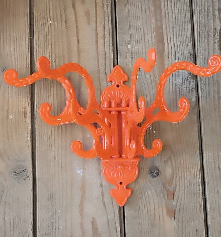 Blikvanger! Oranje Vintage Waaierkapstok met Draaibare Haken, Ophalen of Verzenden