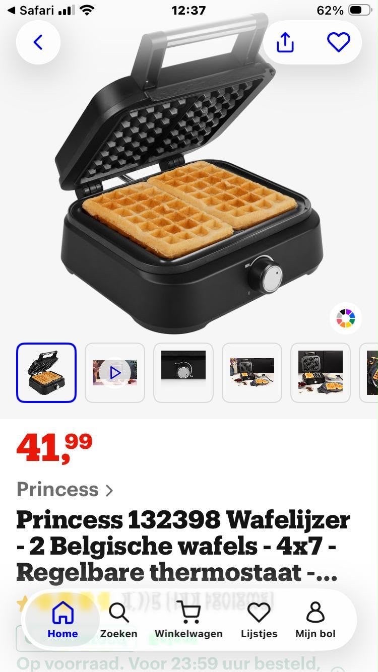 Princess 132398 Wafelijzer - 2 Belgische wafels, Ophalen, Nieuw