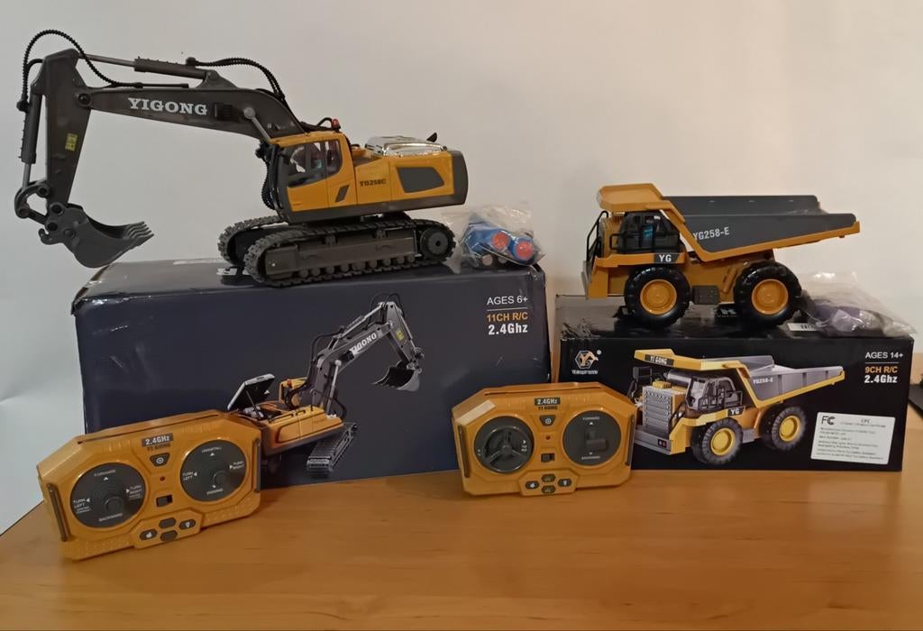 RC Graafmachine en Kiepwagen Set - Yigong YG288C & YG258-E, Elektro, Auto offroad, Ophalen of Verzenden, Zo goed als nieuw