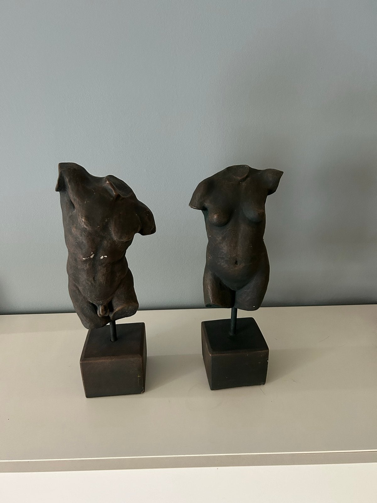 Bronzen bustes: mannelijk en vrouwelijk torso, Groep mensen, Buste, Ophalen of Verzenden, 20 - 50 cm