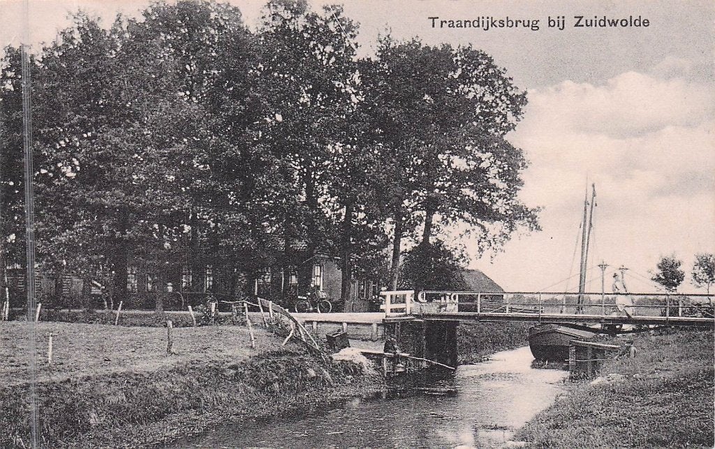 Zuidwolde (Dr.) - Traandijksbrug met oude zeilboot (1912), Ophalen of Verzenden, Voor 1920, Gelopen, Drenthe