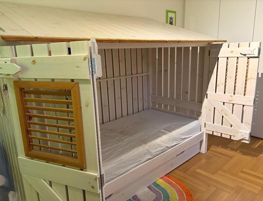 Bed - Kind - Strandhuis - Infanskids, Ophalen, 85 tot 100 cm, Zo goed als nieuw, Lattenbodem