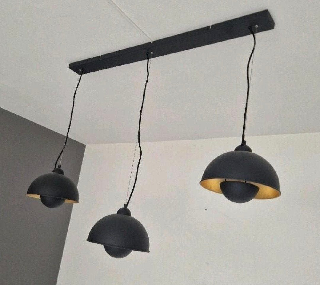 Industriële hanglamp zwart met goud, Ophalen, E27 (groot), Zo goed als nieuw, Metaal