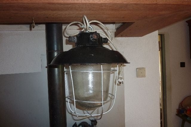 KOOILAMP,INDUSTRIELE LAMP,FABRIEKSLAMP,1910-30,HANGLAMP, Gebruikt, INDUSTRIEL,1910-30, Glas, E27 (groot)