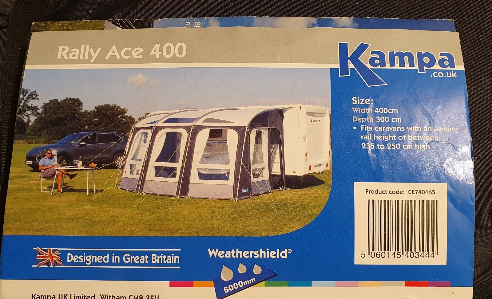 Kampa Rally Ace 400 inclusief aanbouw z.g.a.n., Ophalen, Zo goed als nieuw
