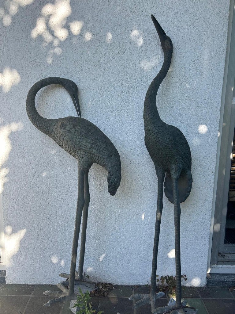 2 kraanvogels, Ophalen, Gebruikt, Metaal, Dierenbeeld
