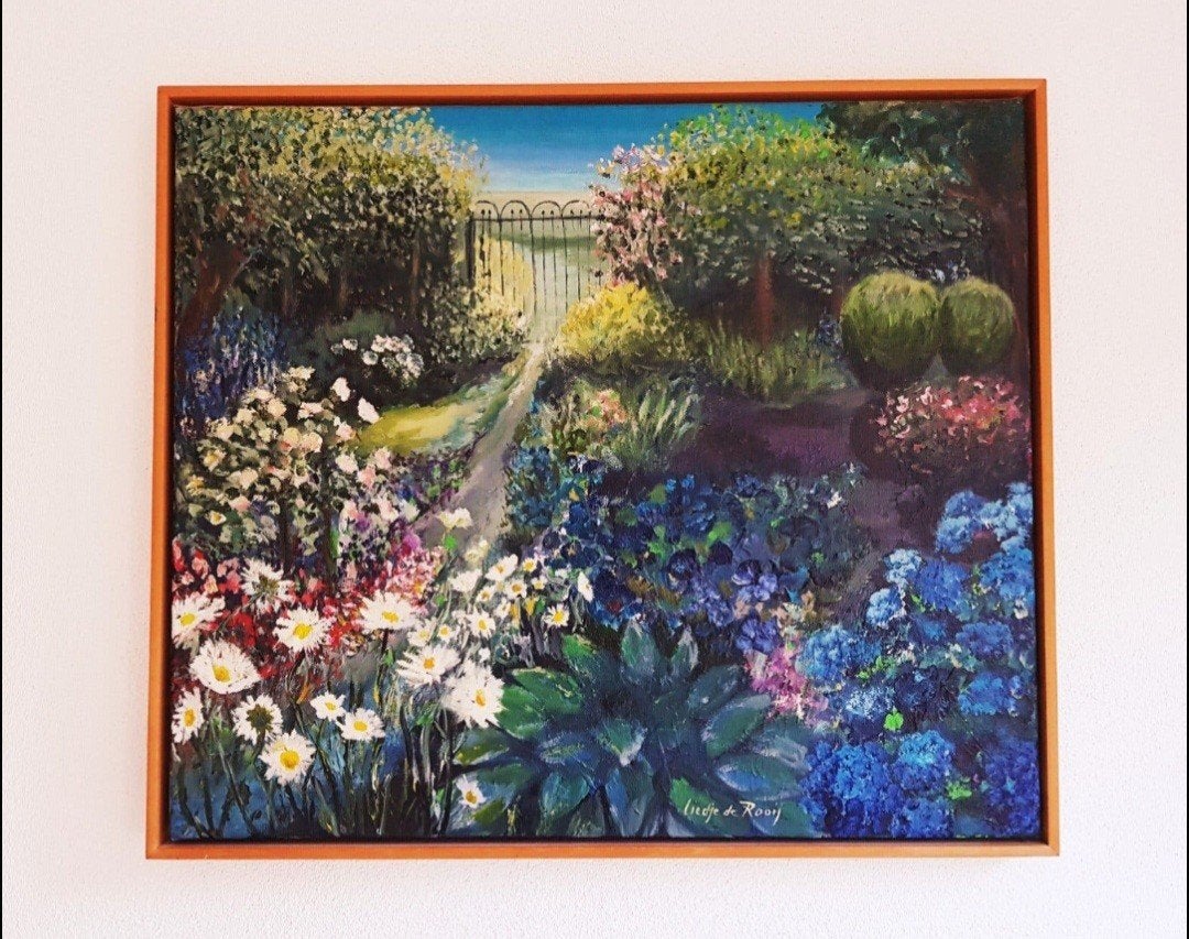 Schilderij LIEDJE de ROOIJ - TUIN, Ophalen of Verzenden