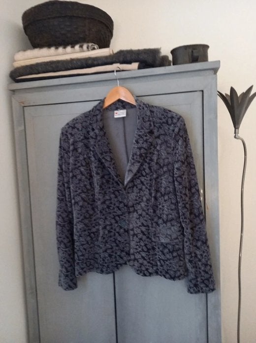 Helena Hart Luxe Velours Blazer met Reliëfprint  – Maat L, Maat 38/40 (M), Zwart, Zo goed als nieuw, Jasje