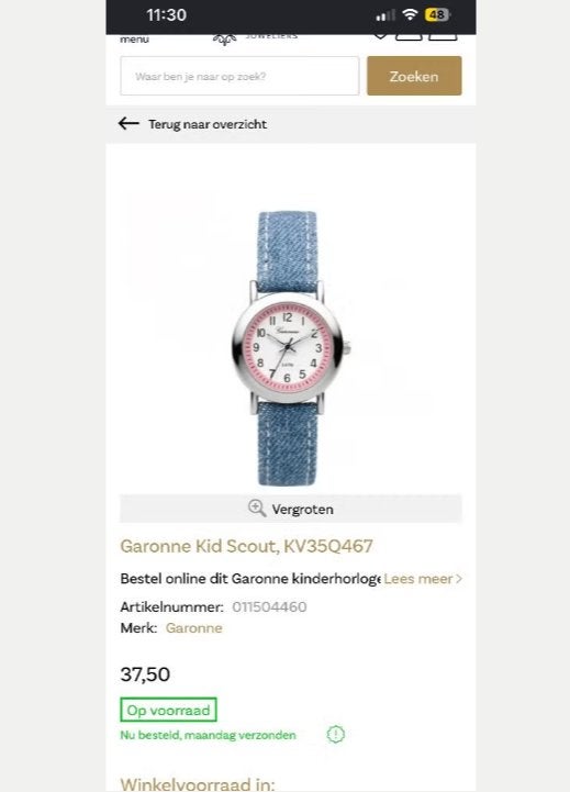 Kinder horloge tekoop, Ophalen, Zo goed als nieuw, Overige merken