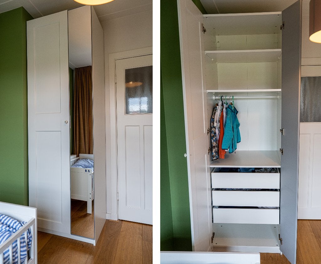 IKEA PAX kledingkast 75 cm breed, spiegeldeur, lades, roede, Met deur(en), 200 cm of meer, Zo goed als nieuw, Overige houtsoorten