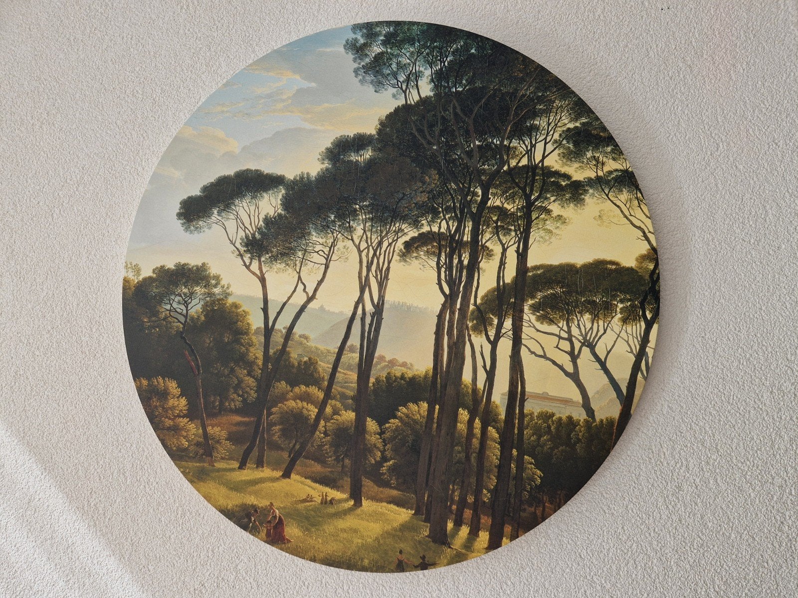 Wandcirkel 70cm - Italiaans Landschap met Pijnbomen, Hout, Meerkleurig, Nieuw, Klassiek