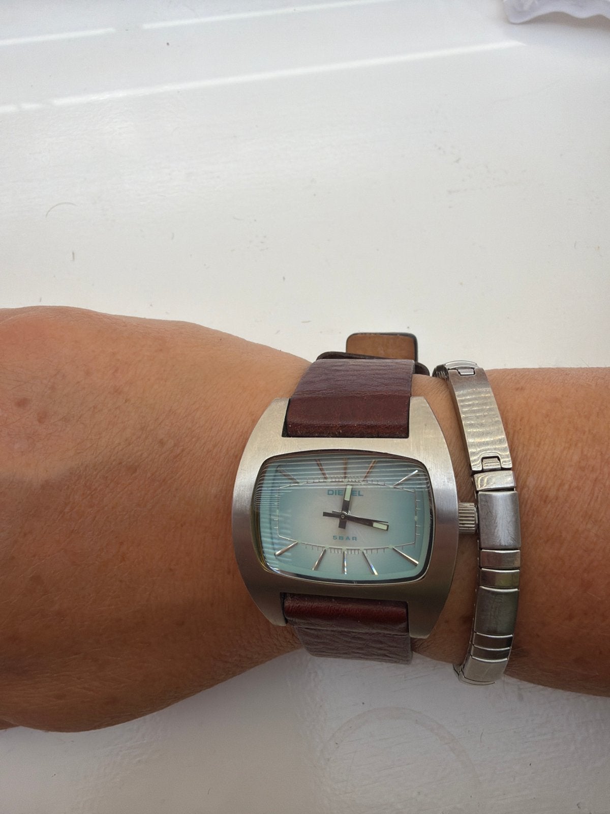 Diesel horloge DZ-2038 met bruine leren band, Staal, Polshorloge, Ophalen, Overige merken