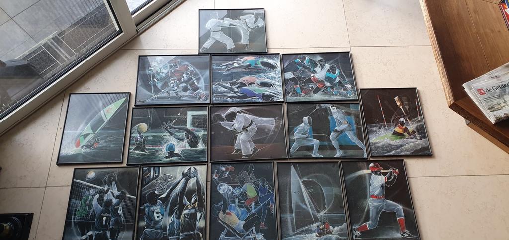 19 x fraaie sportfoto immage achter glas zwarte lijst, Ophalen, 1980 tot heden, Gebruikt, Dier
