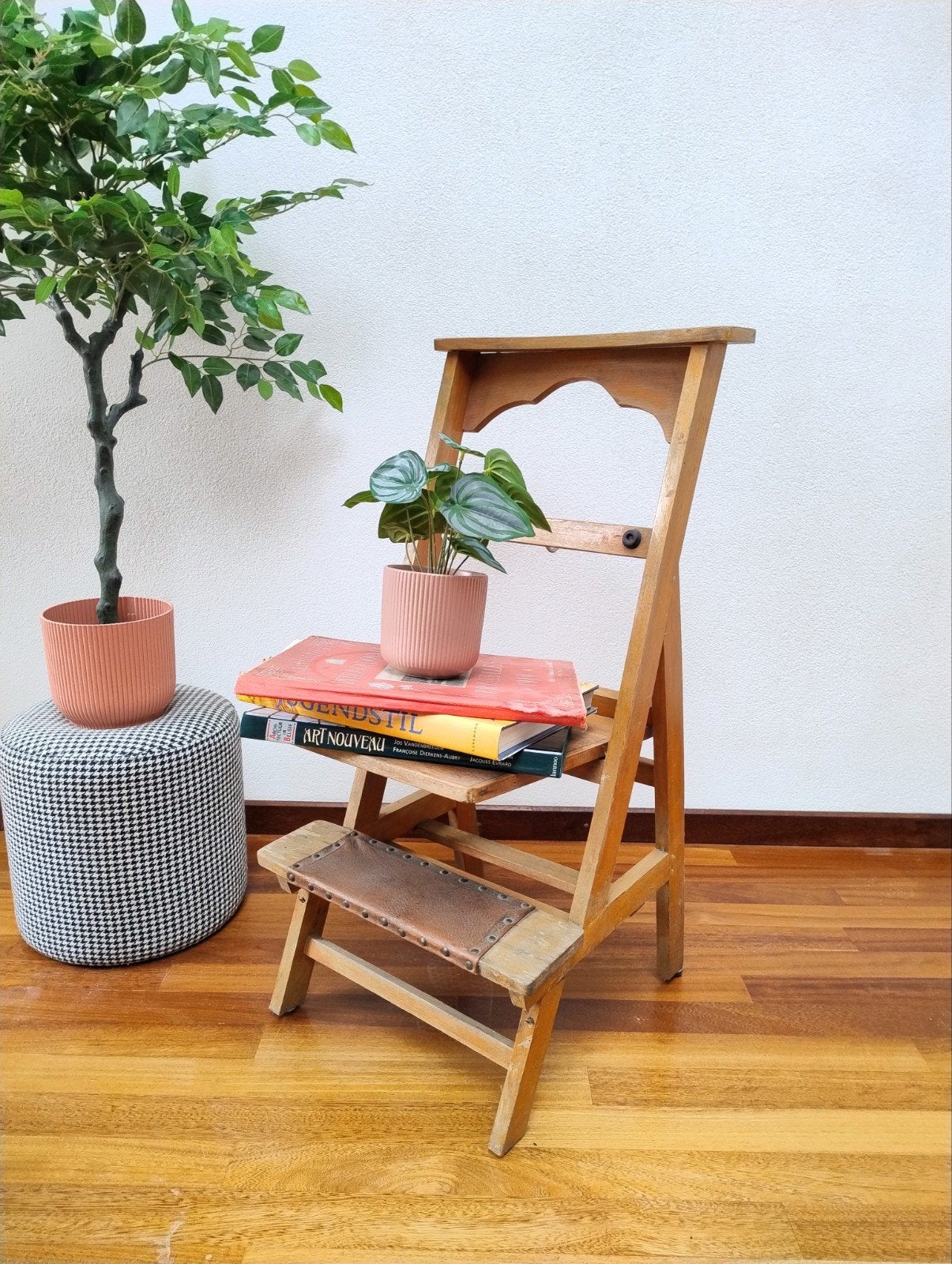 Vintage brocante houten bidstoeltje, Ophalen, Gebruikt, Bruin, Eén