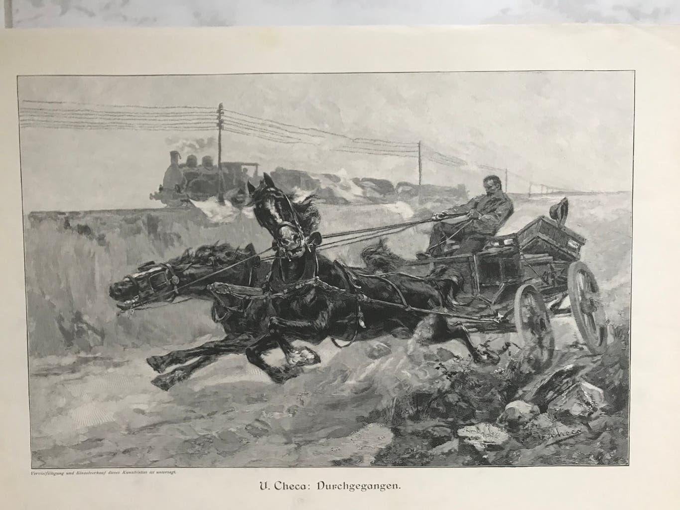 U. Checa: Durchgegangen, 1890, or. gravure, 32x21cm. Mooi!, Antiek en Kunst, Kunst | Etsen en Gravures, Origineel, Dagelijks leven