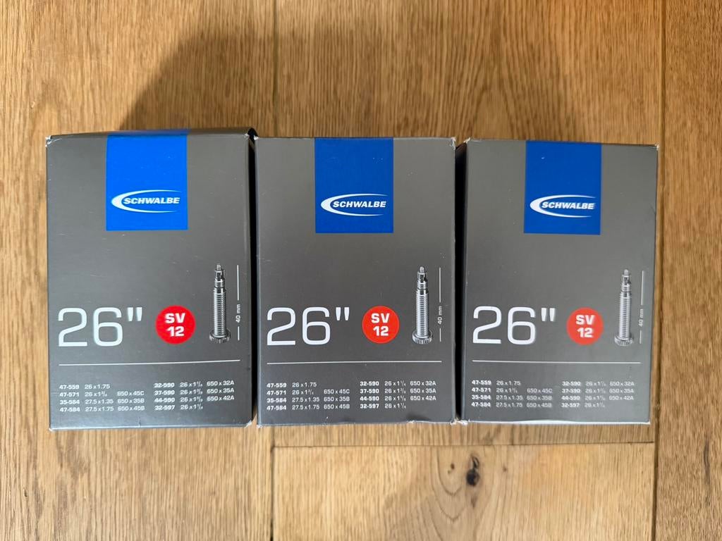 3x Schwalbe SV12 26” binnenband, Ophalen of Verzenden, Zo goed als nieuw, Overige typen