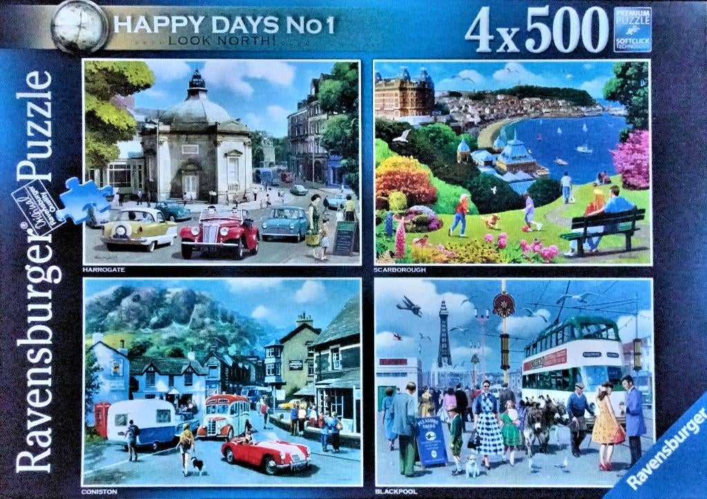 RAVENSBURGER Legpuzzel - Happy Days No.1 - 4 x 500 stukjes, Hobby en Vrije tijd, Denksport en Puzzels, Ophalen, 500 t/m 1500 stukjes