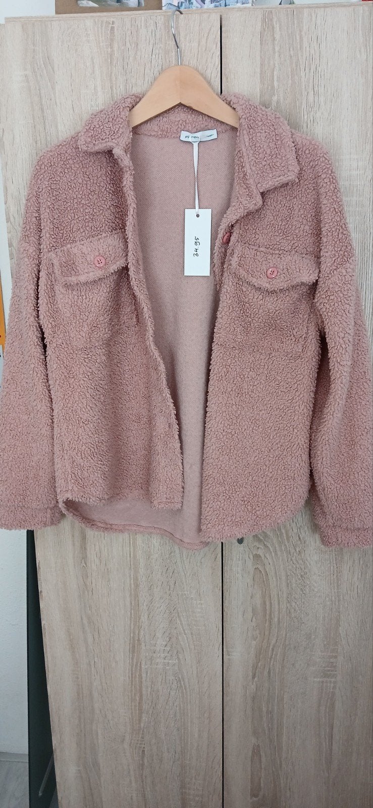 Nieuwe oud roze teddy boucle blouse vest een maat, Ophalen of Verzenden, Nieuw, Roze