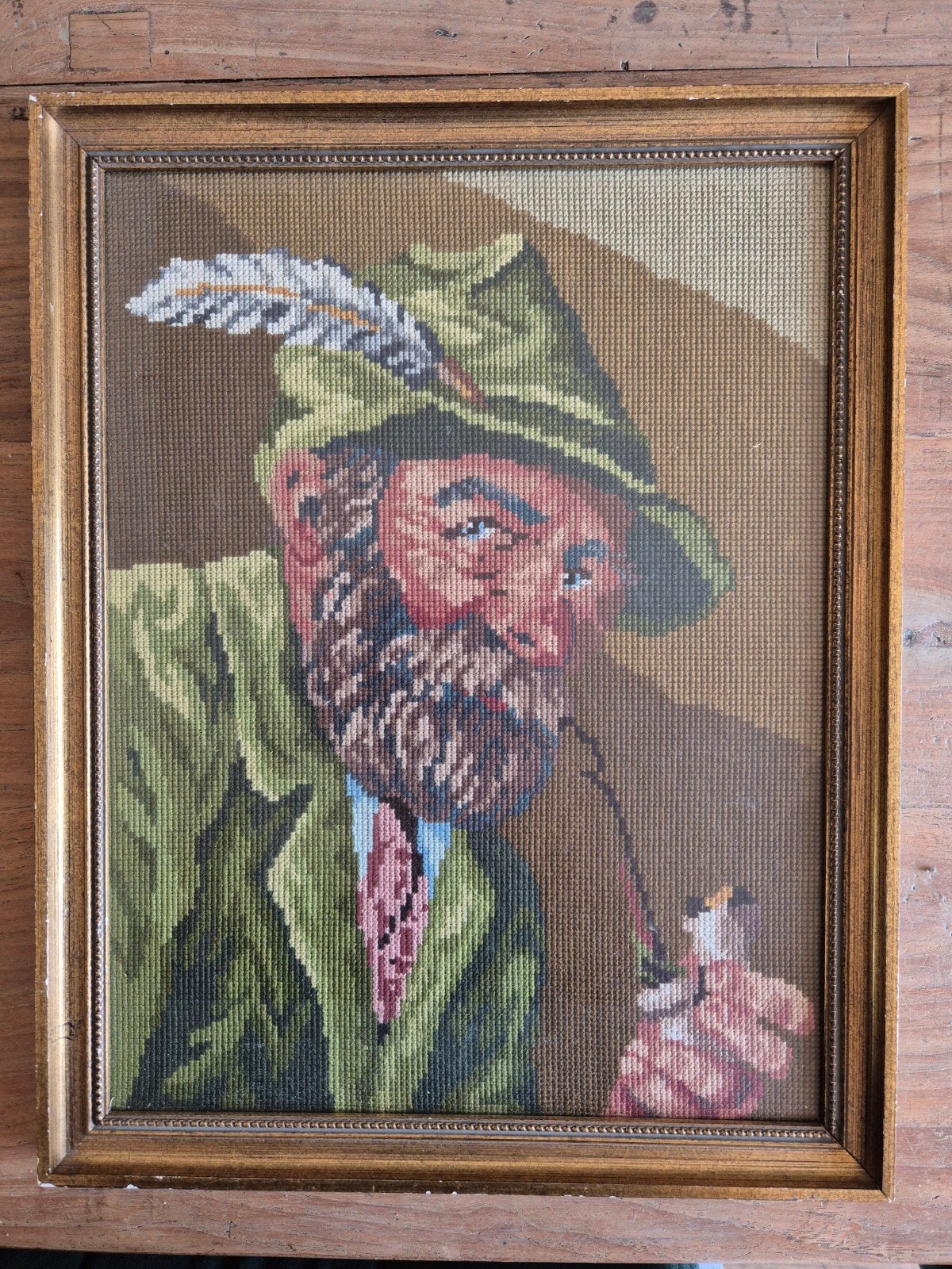Retro Kruissteek Schilderij – Karaktervol Portret, Ophalen of Verzenden