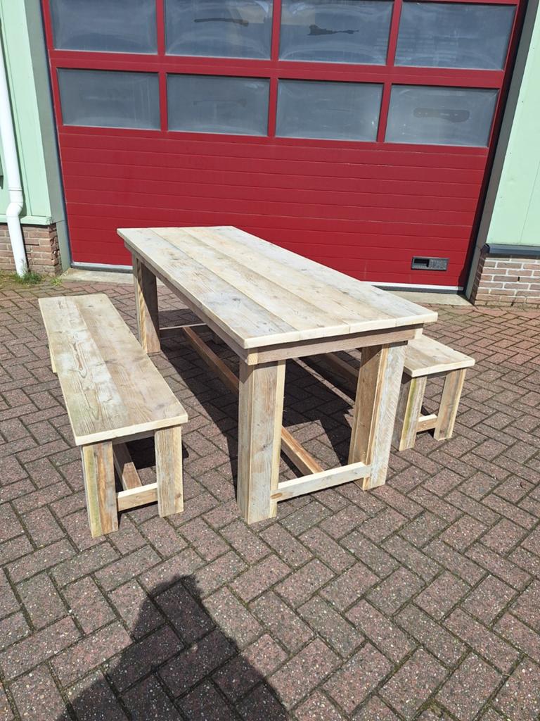 Tuinset van gebruikt steigerhout op maat gemaakt, Gebruikt, 6 zitplaatsen, Steigerhout, Ophalen of Verzenden