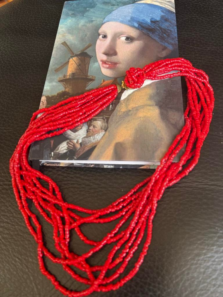 Prachtige rode kralenketting - Meerdere strengen, Sieraden, Tassen en Uiterlijk, Kettingen, Ophalen of Verzenden, Zo goed als nieuw