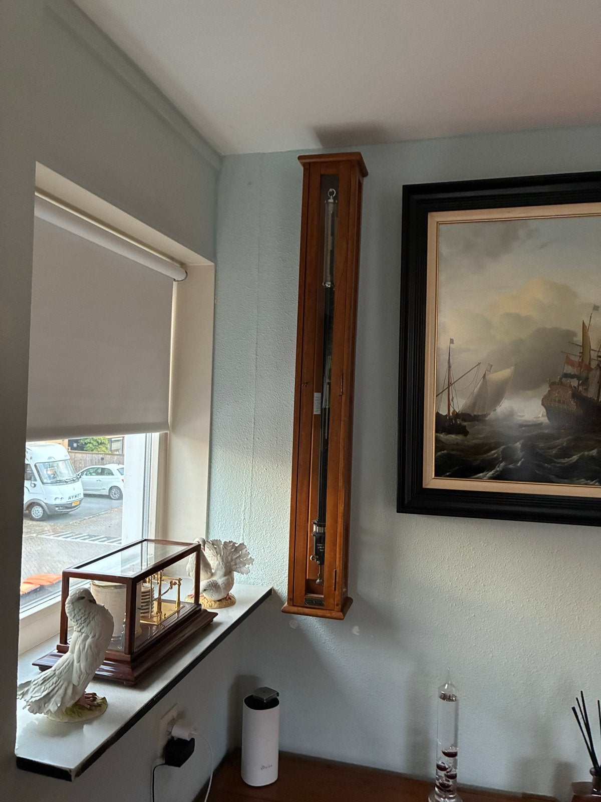 Antieke kwikbarometer in houten kast, Audio, Tv en Foto, Weerstations en Barometers, Ophalen of Verzenden, Gebruikt, Barometer