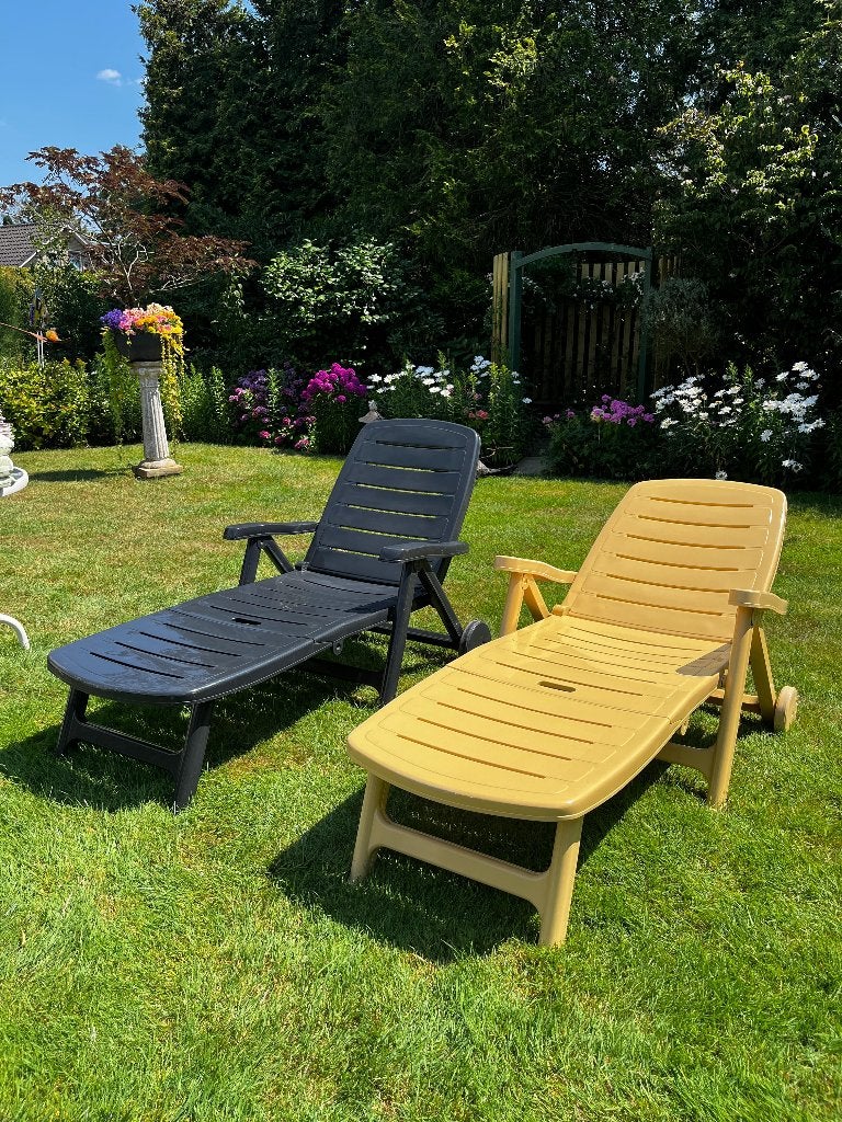 2x stevige opvouwbare ligstoel | incl kussens, Tuin en Terras, Ophalen, Gebruikt, Kunststof, Verrijdbaar