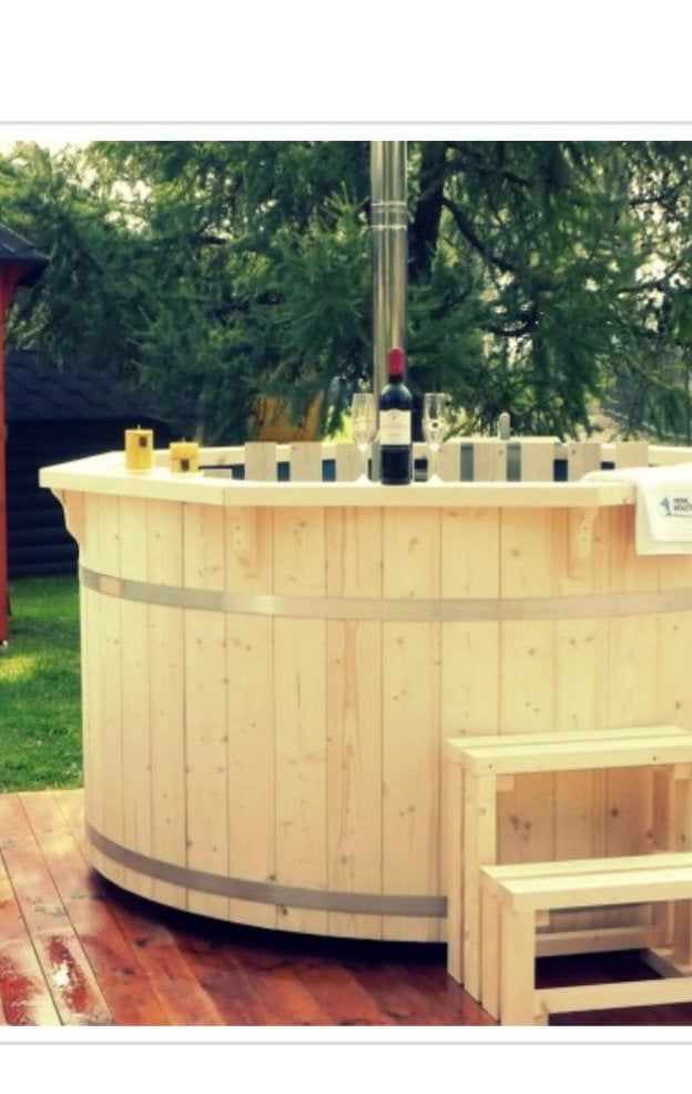 Nieuwe sparrenhout hottub + houten cover – ongebruikt, Ophalen, Nieuw, Trap, Vast