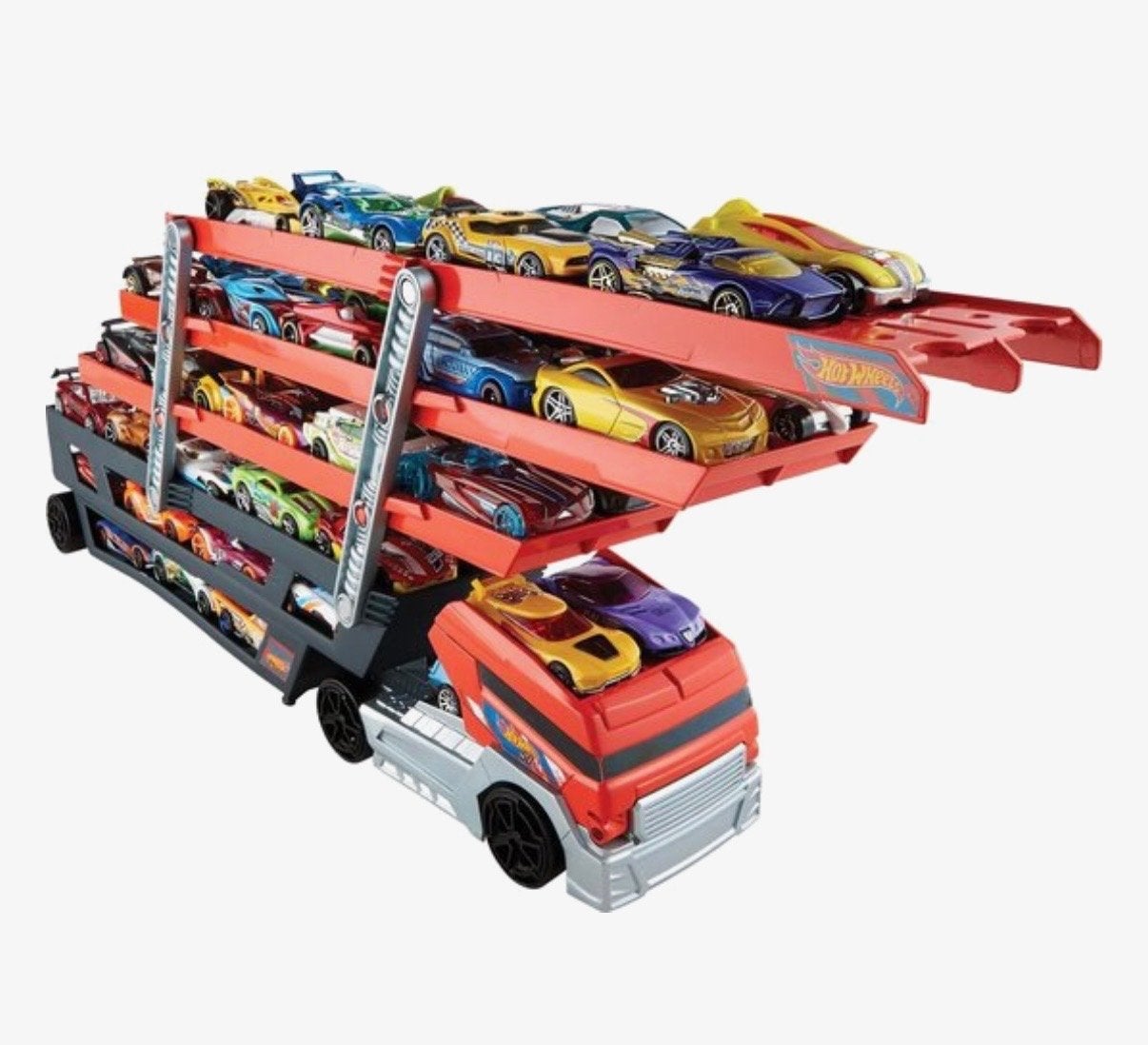 Hot Wheels Mega oplegger vrachtwagen voor 50+ auto's, Ophalen of Verzenden, Zo goed als nieuw