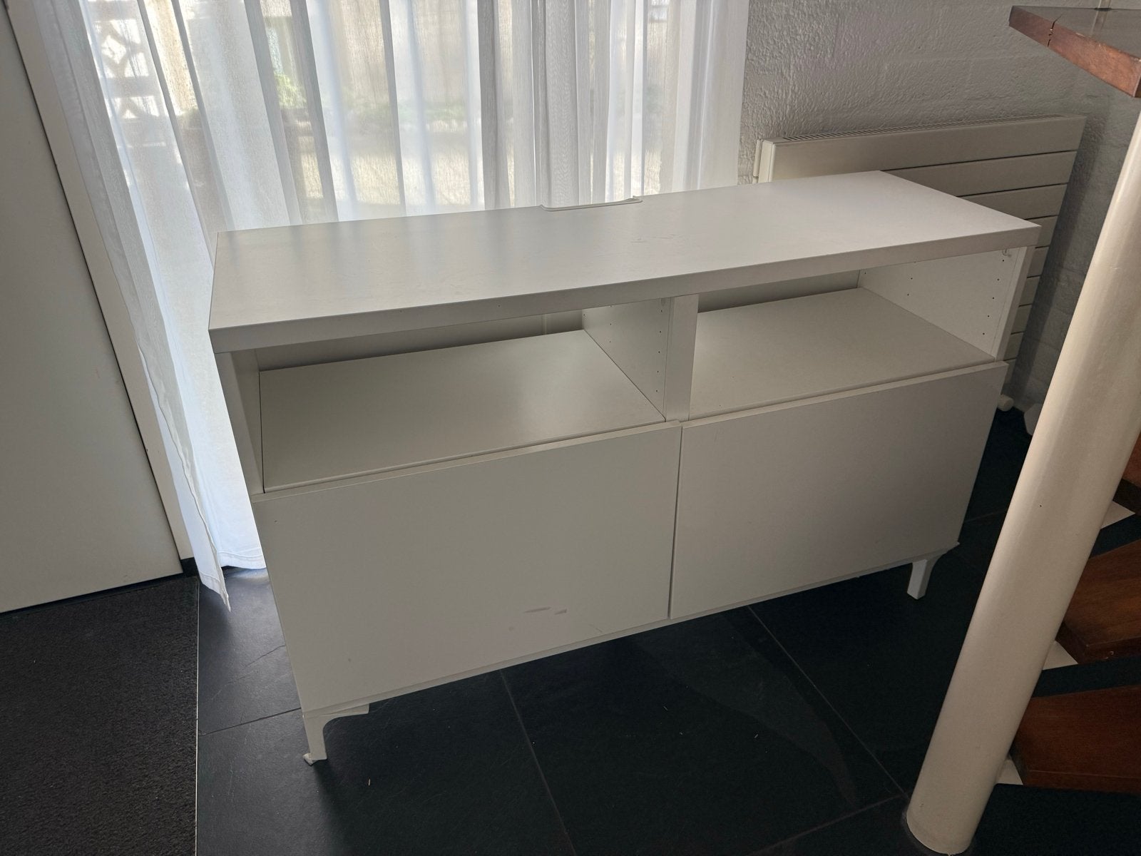Wit tv meubel/ dressoir met opbergruimte en open vakken, Ophalen, Gebruikt, 100 tot 150 cm, Minder dan 100 cm