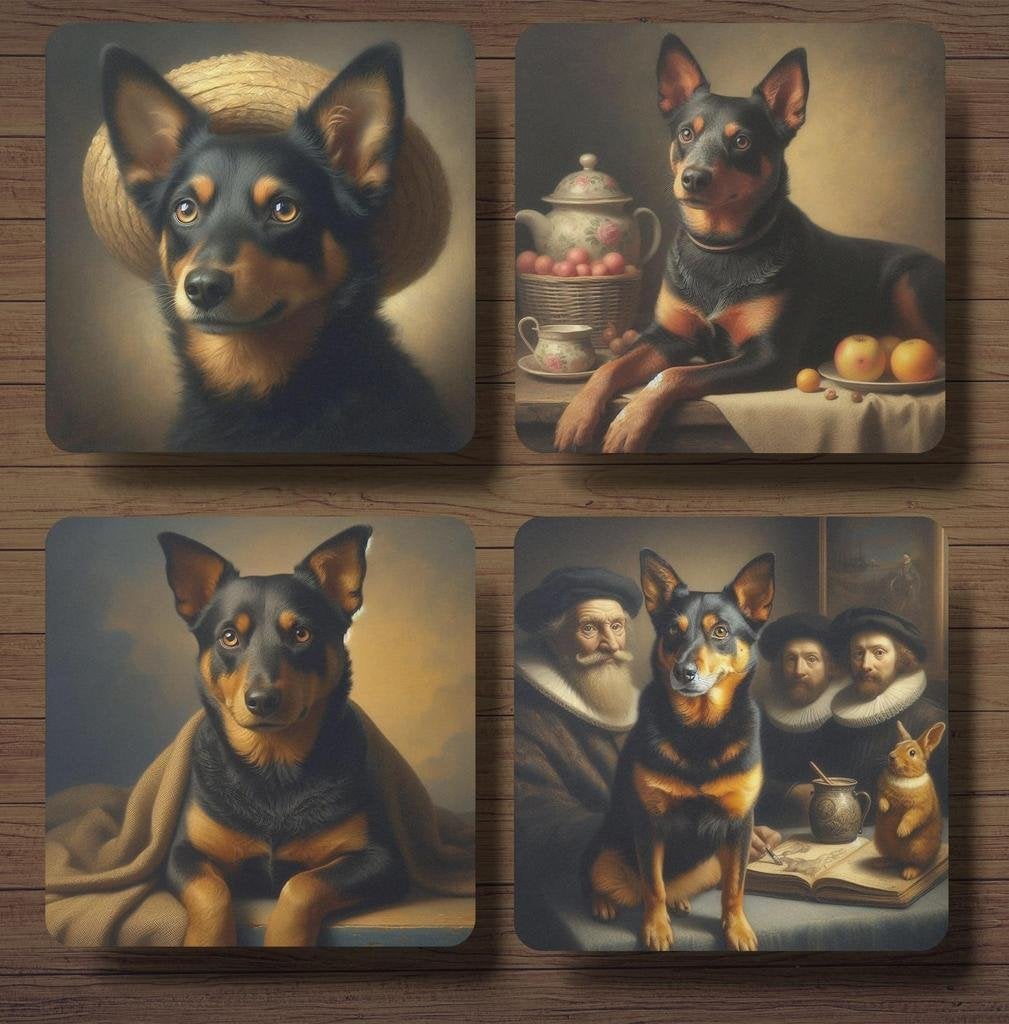 Lancashire Heeler Rembrandt stijl onderzetters met houder, Ophalen of Verzenden, Nieuw