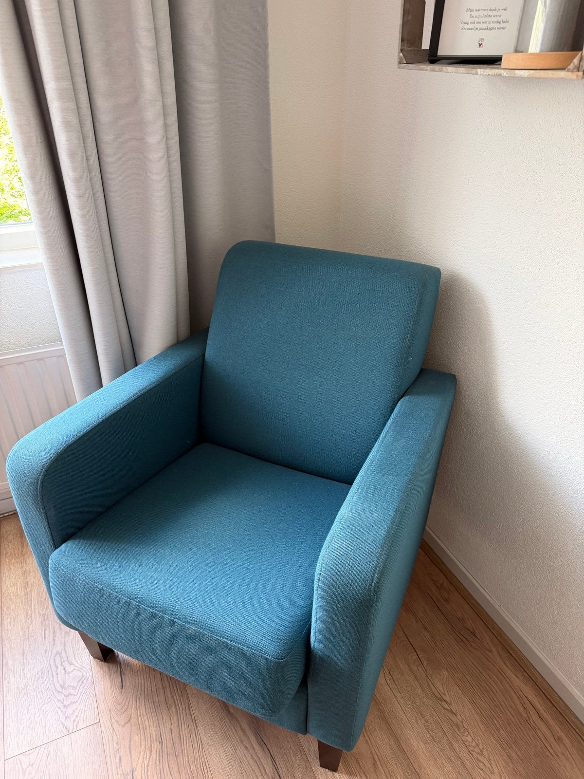 Goossens fauteuil in petrol kleur, Huis en Inrichting, Ophalen, 75 tot 100 cm, Zo goed als nieuw, Stof