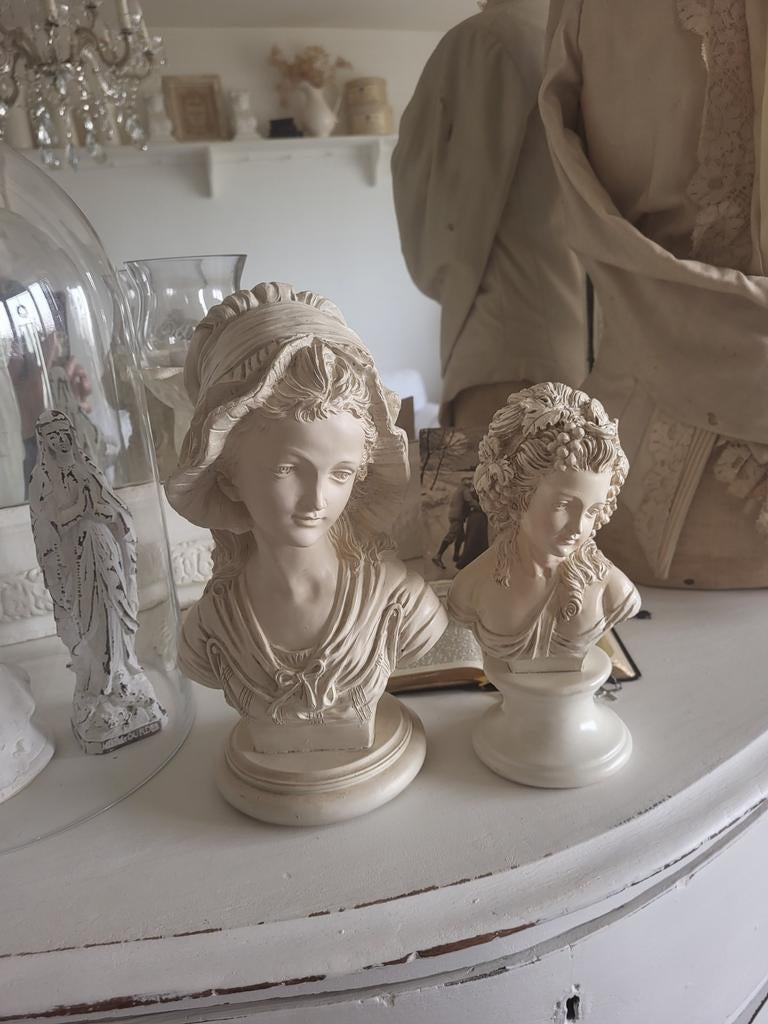 Set van 2 brocante Buste Beelden - Klassieke Decoratie, Antiek en Kunst, Ophalen of Verzenden