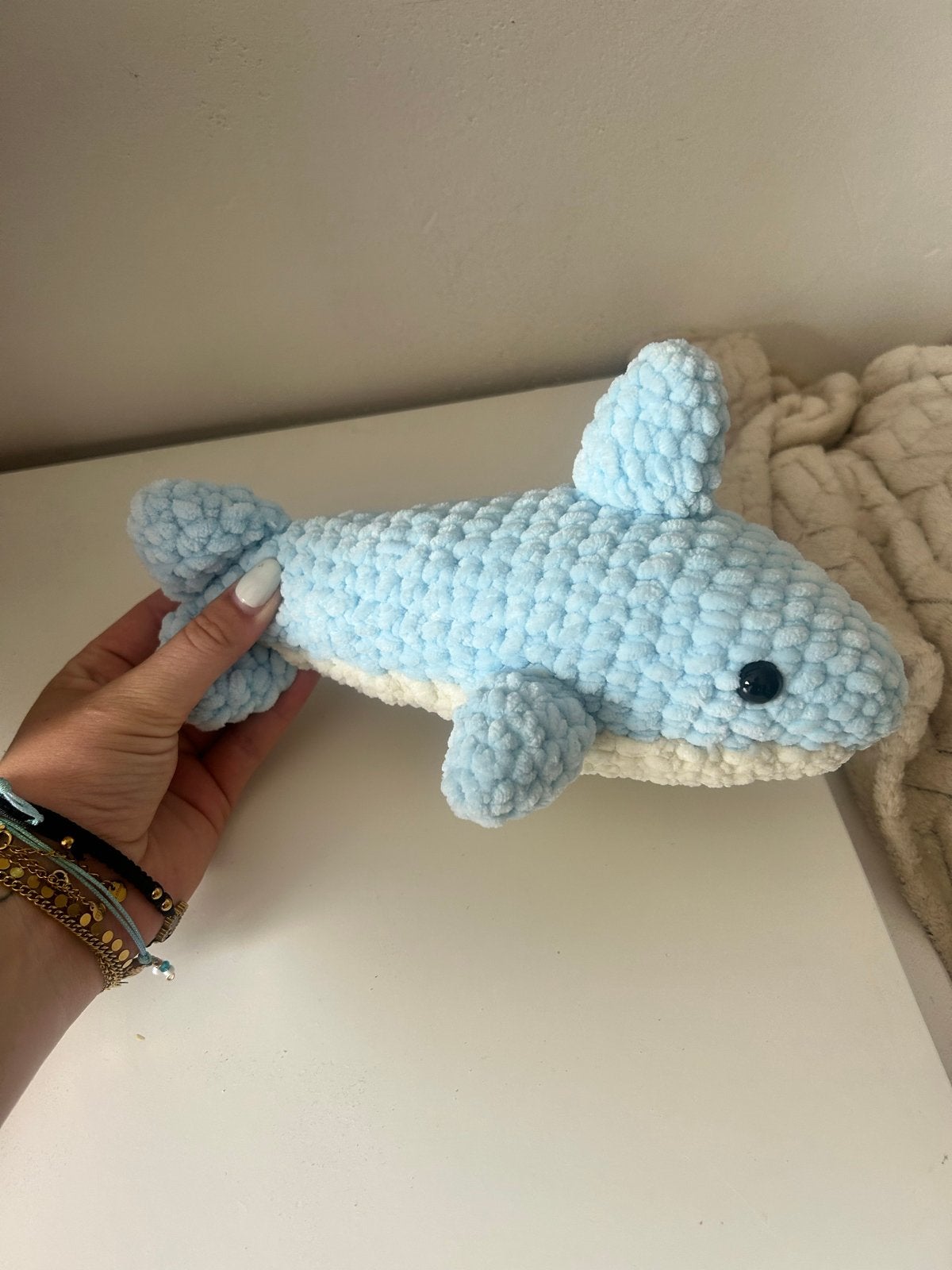 Chenille Haaien Knuffel, Handgemaakt, Overige typen, Blauw, Nieuw